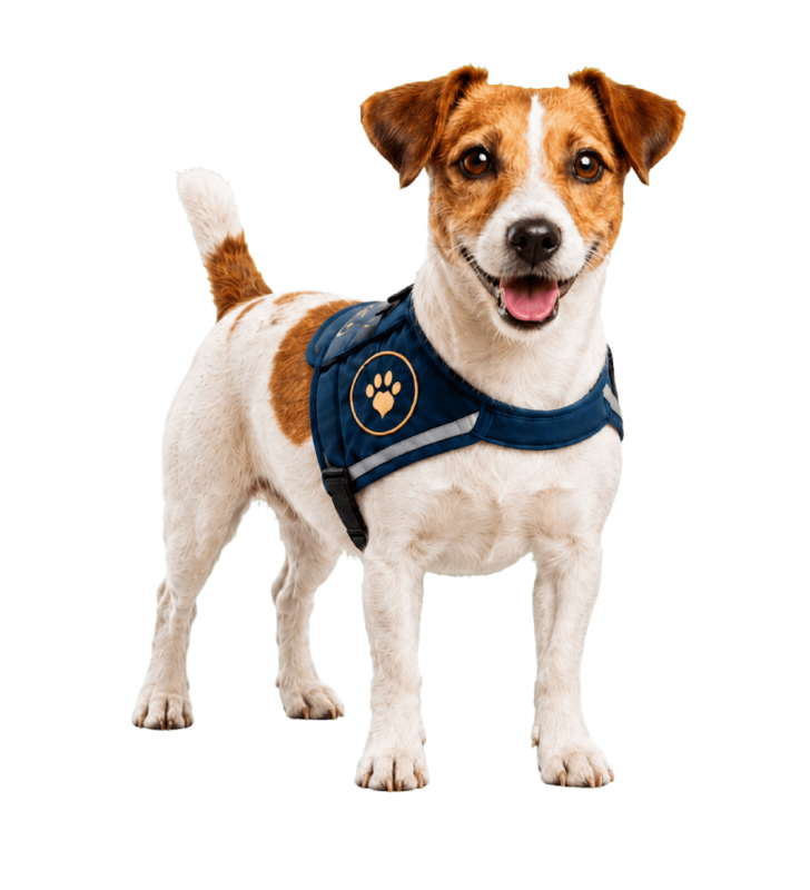 Dog wearing an identification vest
