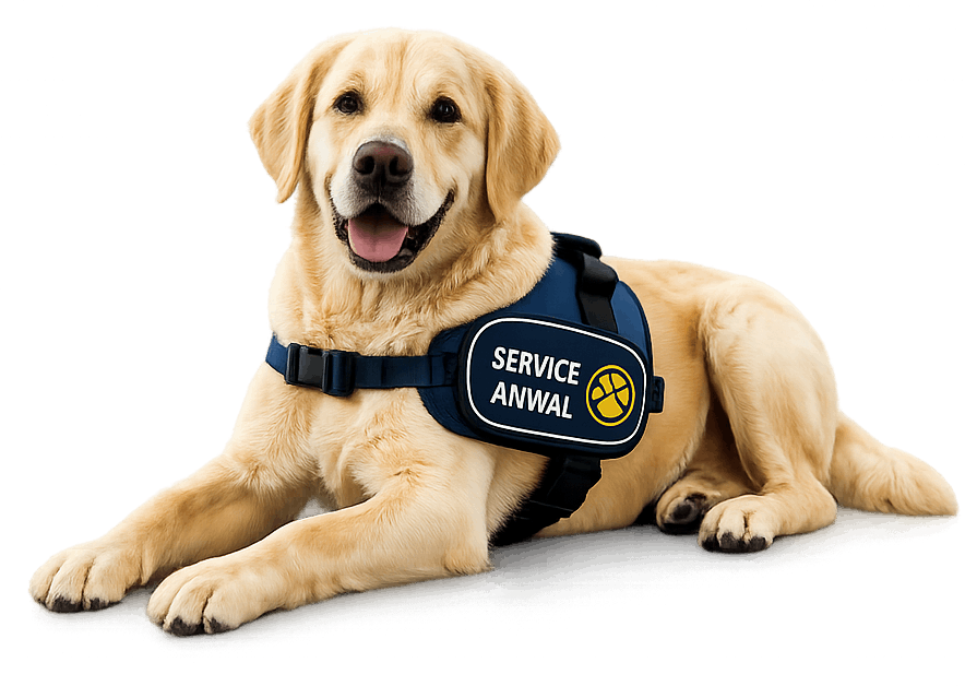 Service dog wearing an identification vest